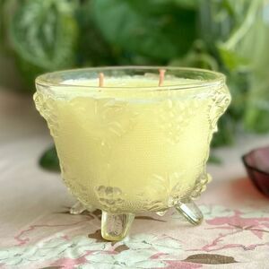 Vintage Hand Poured Soy Candle Jannette Grape Footed Bowl Neroli & White Jasmine